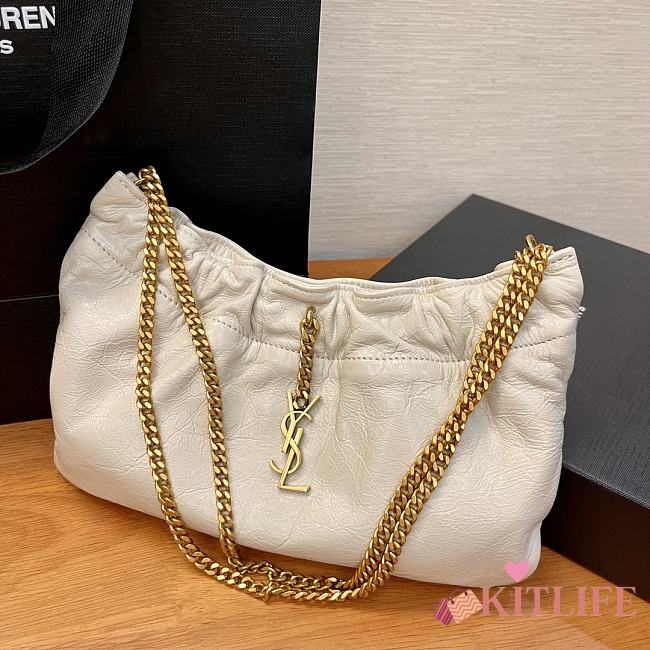 Kitlife SAINT LAURENT Pac Pac Ysl Ruched Hobo Shoulder Bag In Winter White - 24 x 14 x 4 cm - 1