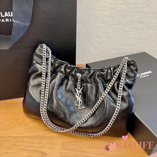 Kitlife SAINT LAURENT Pac Pac Ysl Ruched Hobo Shoulder Bag In Winter Black - 24 x 14 x 4 cm - 1