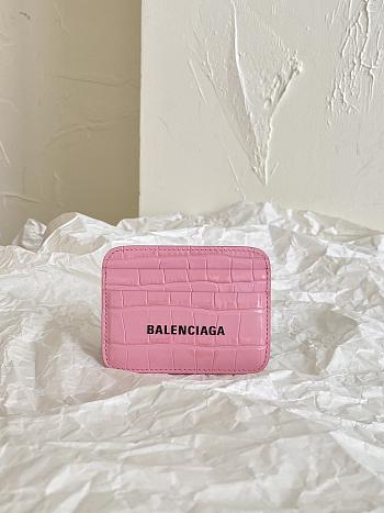 Kitlife BALENCIAGA Light Pink Crocodile-effect Leather Card Holder - 9.9 x 7 x 1 cm