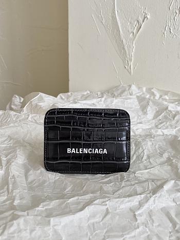 Kitlife BALENCIAGA Black Crocodile-effect Leather Card Holder - 9.9 x 7 x 1 cm