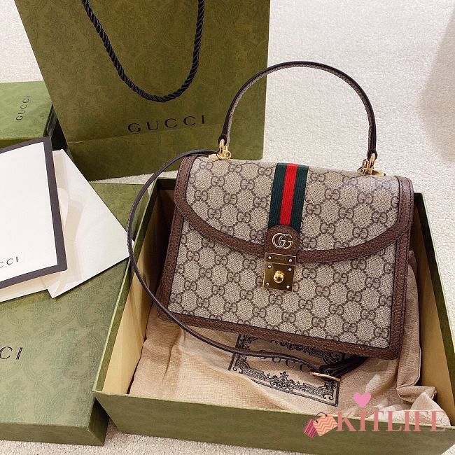 Kitlife GUCCI OPHIDIA SMALL TOP HANDLE BAG Beige and ebony GG Supreme canvas - 25 x 17.5 x 7 cm - 1