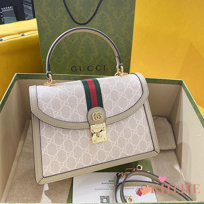 Kitlife GUCCI OPHIDIA SMALL TOP HANDLE BAG Cream and ebony GG Supreme canvas - 25 x 17.5 x 7 cm - 1