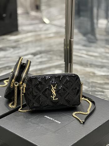 KITLIFE SAINT LAURENT Becky Double Zip Camera Black Bag - 19 x 11 x 5 cm