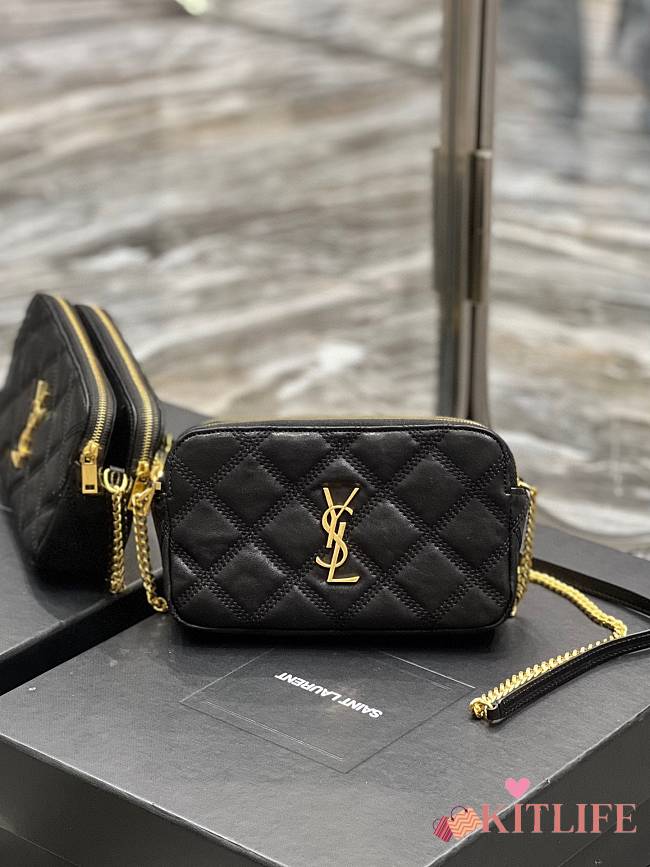 KITLIFE SAINT LAURENT Becky Double Zip Lambskin Black Bag Gold Hardware - 19 x 11 x 5 cm - 1
