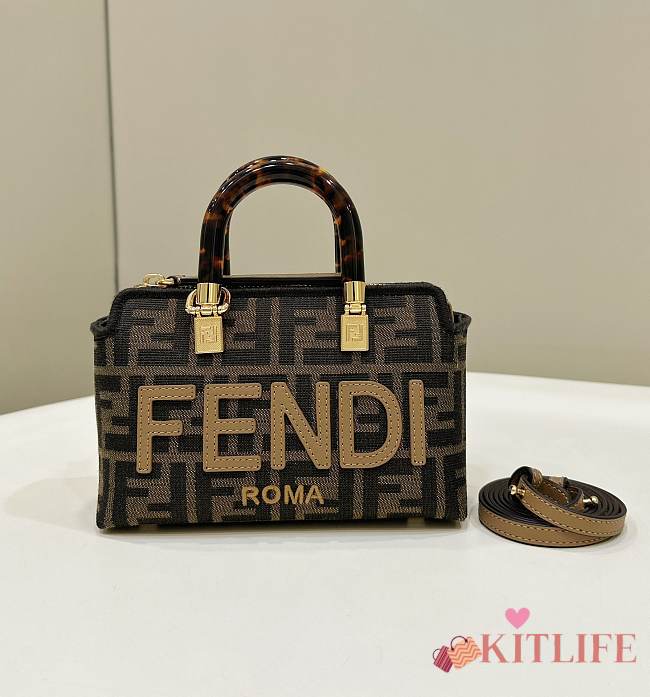 Kitlife Fendi By The Way Mini Small brown FF fabric Boston bag - 18 x 8 x 12 cm - 1