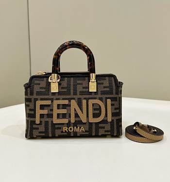 Kitlife Fendi By The Way Mini Small brown FF fabric Boston bag - 18 x 8 x 12 cm