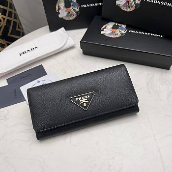 Kitlife Prada Black Saffiano Triangle Logo Continental Flap Wallet - 19x10x2.5 cm