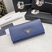 Kitlife Prada Blue Saffiano Triangle Logo Continental Flap Wallet - 19x10x2.5 cm - 1