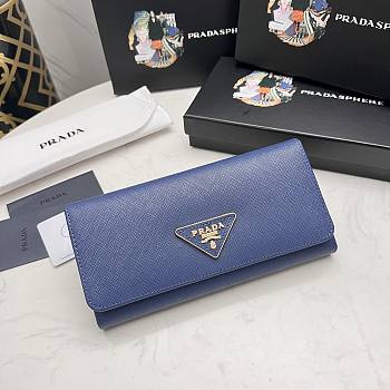 Kitlife Prada Blue Saffiano Triangle Logo Continental Flap Wallet - 19x10x2.5 cm