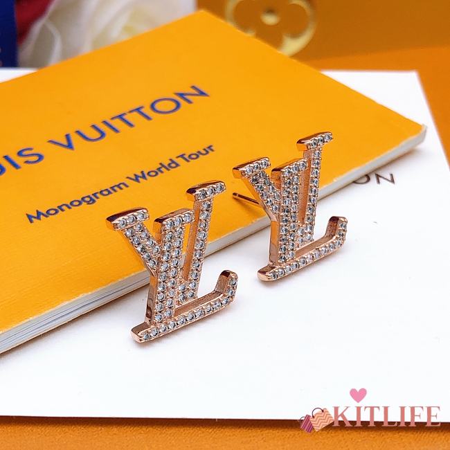 Kitlife LV iconic earrings Rhinestones Logo Rose Gold - 1