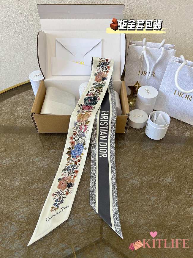 KITLIFE DIOR JARDIN BOTANIQUE MITZAH SCARF White Multicolor Silk Twill - 1