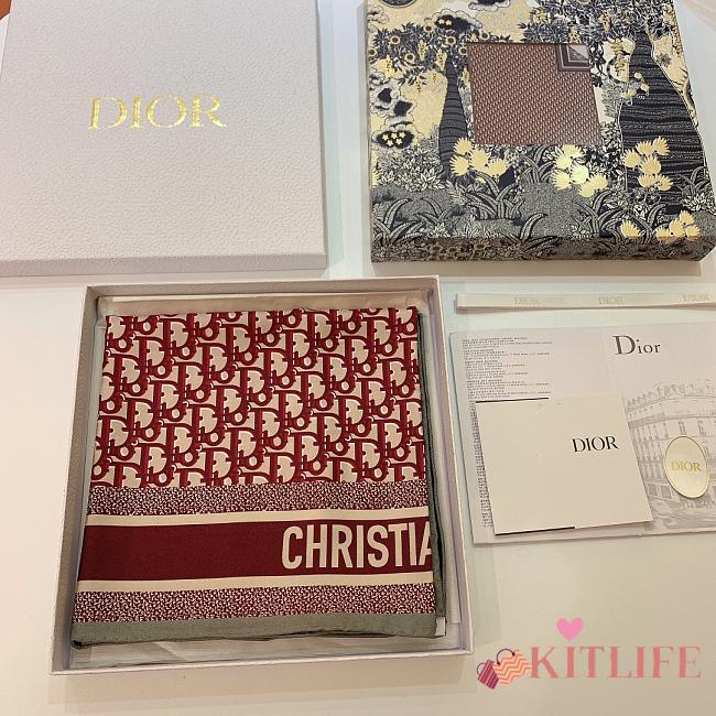Kitlife Dior Oblique Diortwin Square Scarf Red - 90x90 cm - 1