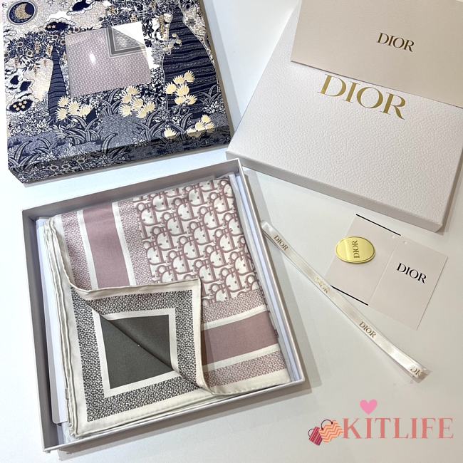 Kitlife Dior Oblique Diortwin Square Scarf Pink - 90x90 cm - 1