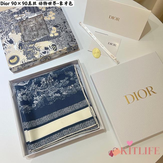 Kitlife Dior Oblique Diortwin Square Scarf Blue - 90x90 cm - 1