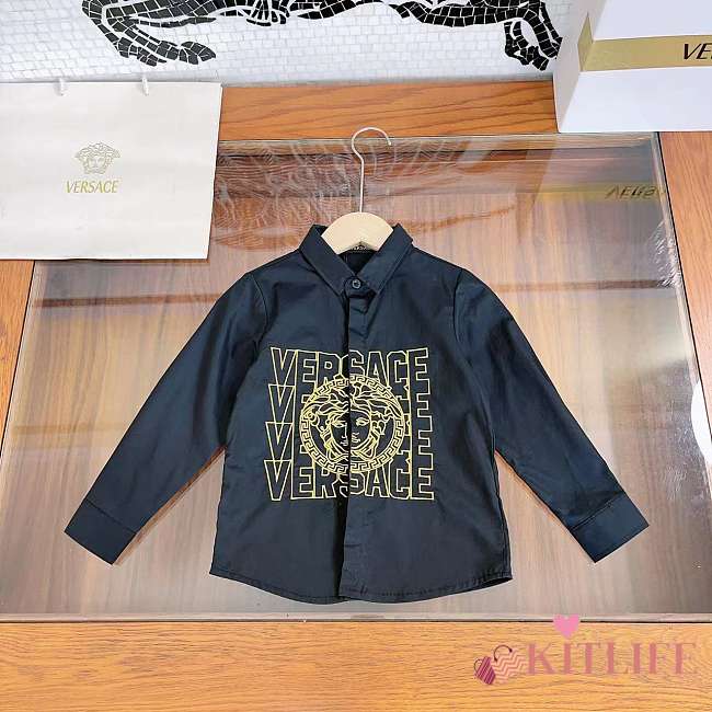 Kitlife Versace Kids Stretch Cotton Shirt Black SS 2023 - 1