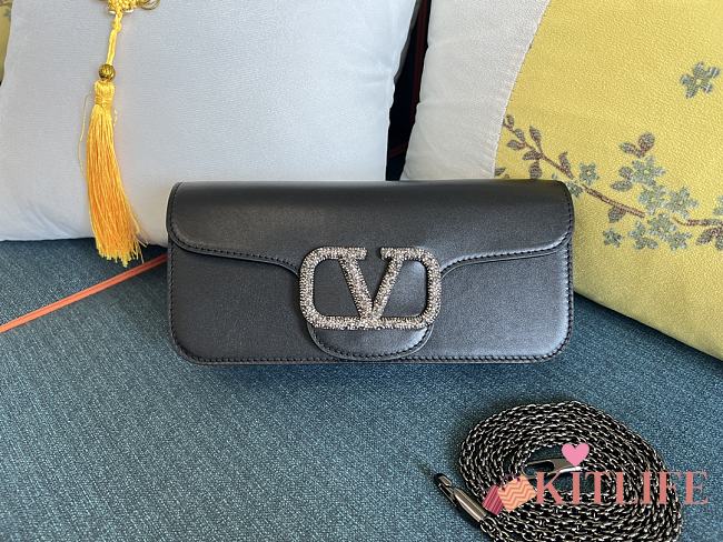 KITLIFE VALENTINO LOCÒ MEDIUM SHOULDER BLACK BAG WITH JEWEL LOGO  - W27xH13xD6 cm - 1