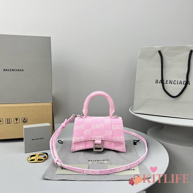 Kitlife BALENCIAGA Hourglass XS Top Handle Bag in BB Monogram Canvas Pink - 19 x 11 x 6 cm - 1