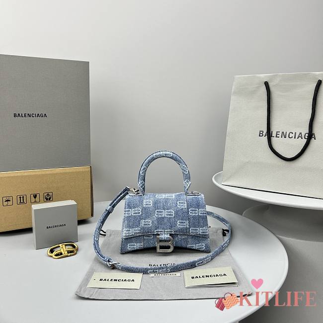 Kitlife BALENCIAGA Hourglass XS Top Handle Bag in BB Monogram Canvas Denim - 19 x 11 x 6 cm - 1