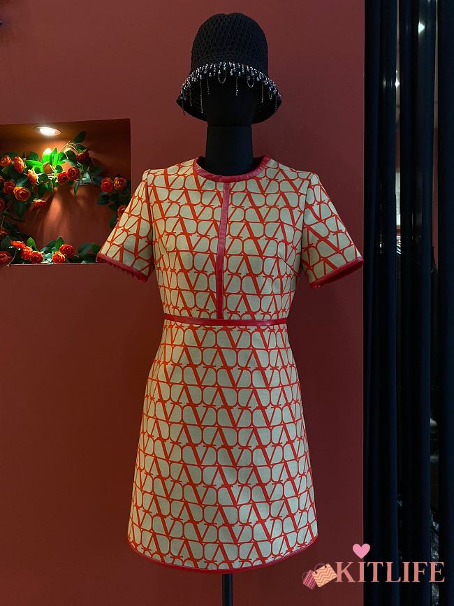Kitlife Valentino Garavani red Toile Iconographe short-sleeve dress - S/M/L - 1