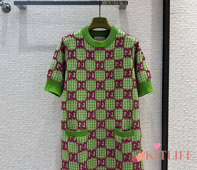 Kitlife GUCCI Wool Crewneck Mini Dress In Green/ivory/pink - S/M/L - 1