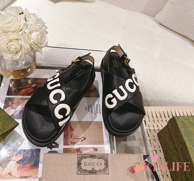 Kitlife GUCCI Logo leather sandals Black  - 1