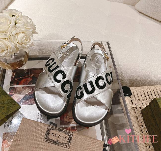 Kitlife GUCCI Logo leather sandals Silver - 1