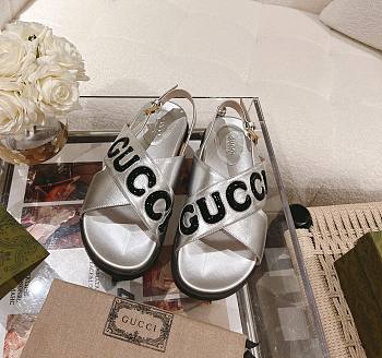 Kitlife GUCCI Logo leather sandals Silver