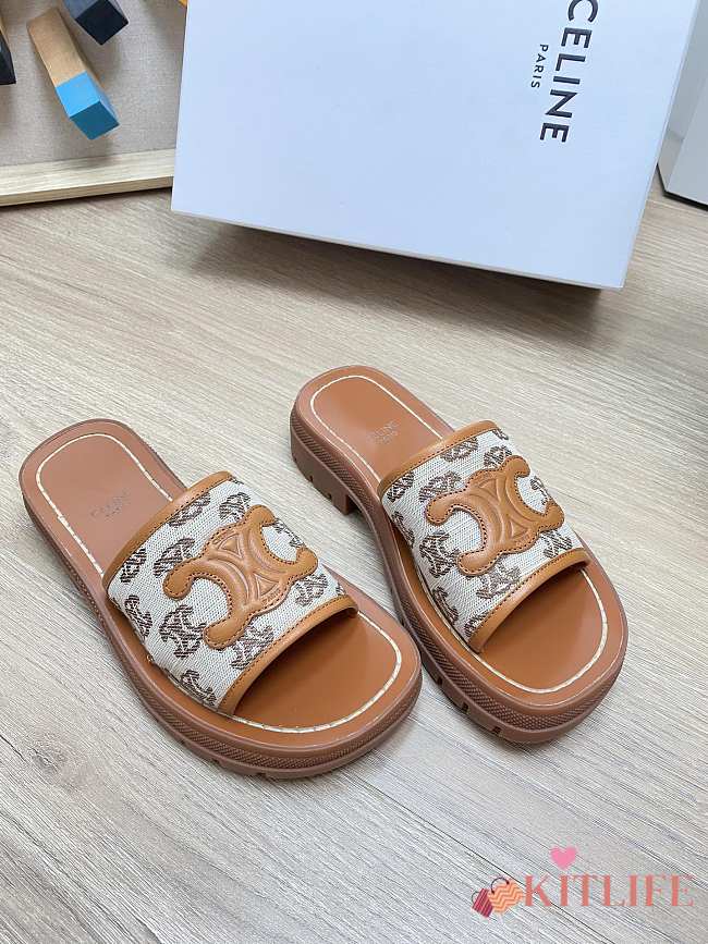 KITLIFE CLEA TRIOMPHE SLIDE IN TRIOMPHE STAMPED CANVAS & CALFSKIN BROWN / BEIGE - 1