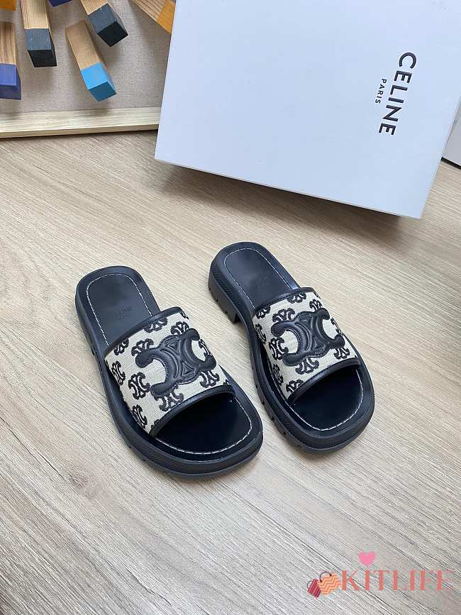 KITLIFE CLEA TRIOMPHE SLIDE IN TRIOMPHE STAMPED CANVAS & CALFSKIN BLACK / BEIGE - 1