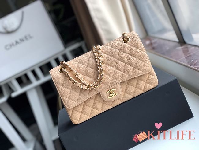 Kitlife Chanel Caviar leather Flap in beige with gold - 25 cm - 1