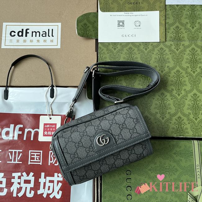 Kitlife OPHIDIA GG MINI BAG Gray and ebony GG Supreme canvas - 20 x 12.5 x 9 cm - 1