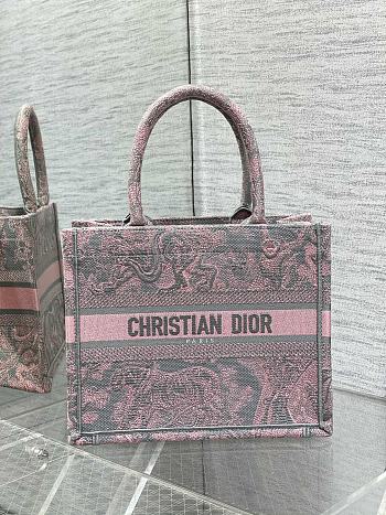 Kitlife DIOR BOOK TOTE Pink and Gray Toile de Jouy Sauvage Embroidery - 26 x 8 x 22 cm