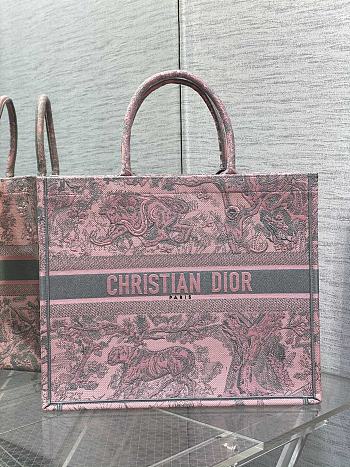 Large Dior Book Tote Pink and Gray Toile de Jouy Sauvage