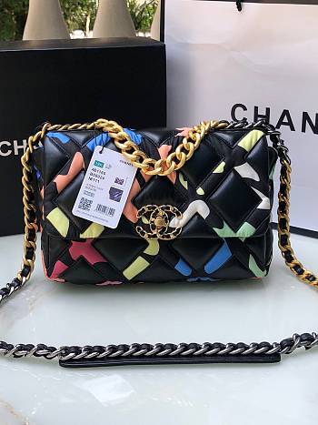 Kitlife Chanel 19 Medium Flap Bag in Multicolor Printed Silk - 83123227 - 26 x 16 x 9 cm