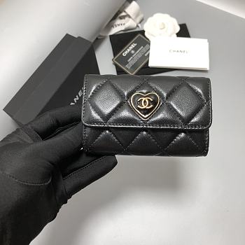 CHANEL 2023 SS Heart Lambskin Plain Folding Wallet Small Wallet Logo