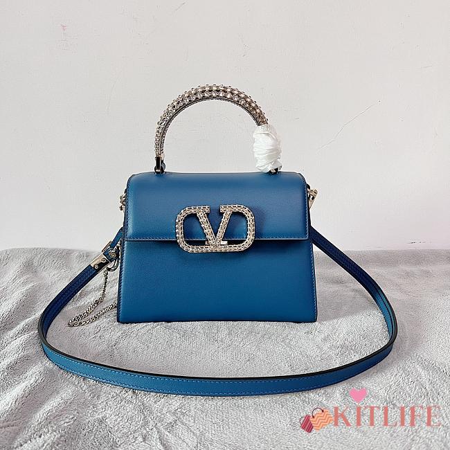 KITLIFE SMALL VSLING CALFSKIN HANDBAG WITH JEWEL HANDLE BLUE - W22xH17xD9 cm  - 1