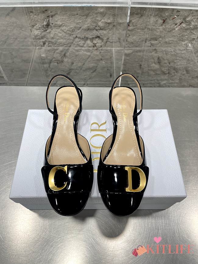 KITLIFE C'EST DIOR SLINGBACK PUMP Black Patent Calfskin - 1