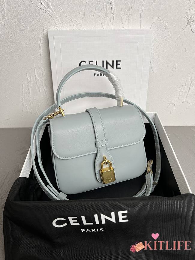 CELINE MINI TABOU IN SMOOTH CALFSKIN TAN BLUE - 16×3.5×12.5 CM - 1