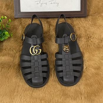 GUCCI RUBBER BUCKLE STRAP SANDAL BLACK 