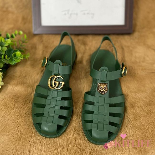 GUCCI RUBBER BUCKLE STRAP SANDAL GREEN - 1