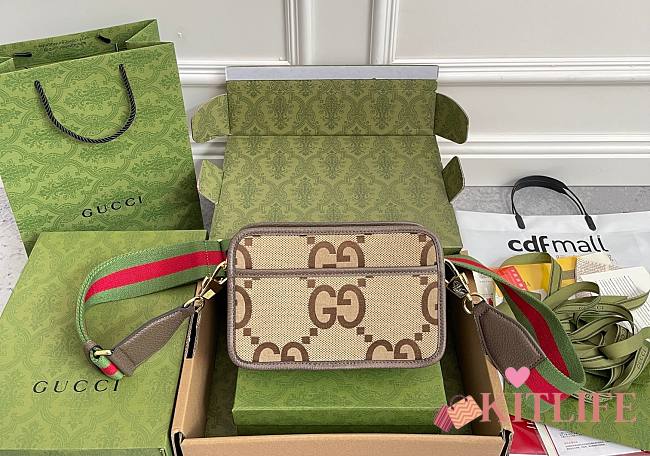 Kilife Gucci Beige Jumbo Canvas GG Mini Bag - 22 x 14 x  7 cm - 1