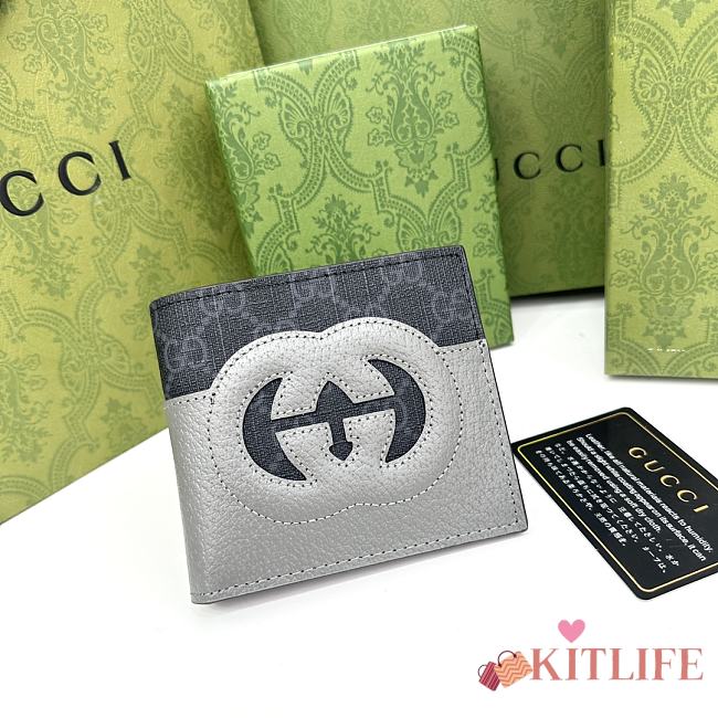 GUCCI WALLET WITH CUT-OUT INTERLOCKING G GRAY- 11 X 10 X 1.5 cm - 1