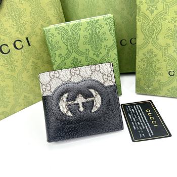 GUCCI WALLET WITH CUT-OUT INTERLOCKING G BLACK- 11 X 10 X 1.5 cm