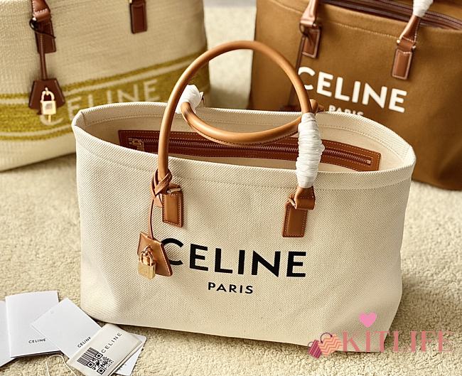 Kiltife Celine Women's Casual Style A4 Canvas & Leather Tote White - 44 x 32 x 16 cm - 1