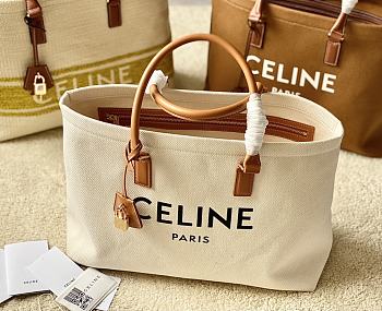 Kiltife Celine Women's Casual Style A4 Canvas & Leather Tote White - 44 x 32 x 16 cm