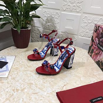 Kitlife D&G Printed Jewel Block-Heel Sandals Red