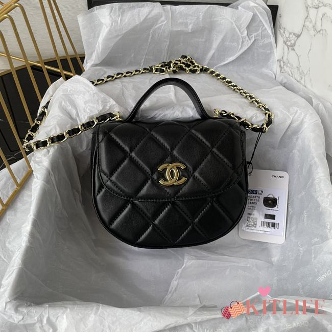 Kitlife Chanel Calfskin Gold CC Logo Black Flap - 16 x 12 x 6 cm - 1