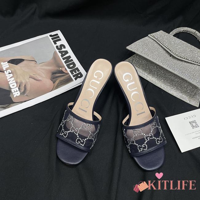 KITLIFE SANDALO SLIDER DONNA GG CON TACCO MEDIO BLUE - 1