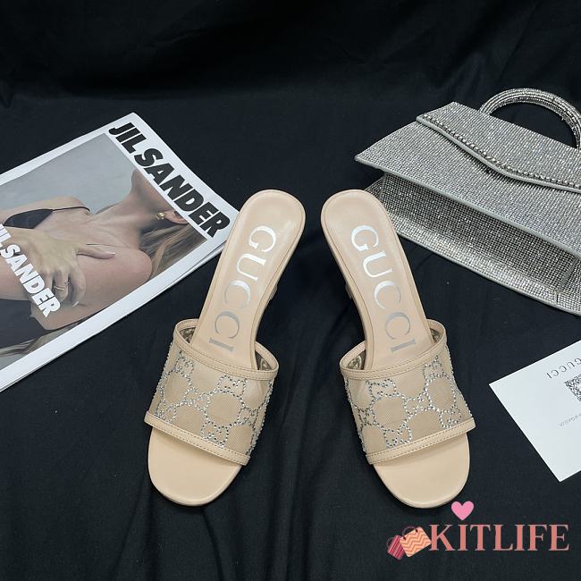 KITLIFE SANDALO SLIDER DONNA GG CON TACCO MEDIO BEIGE - 1
