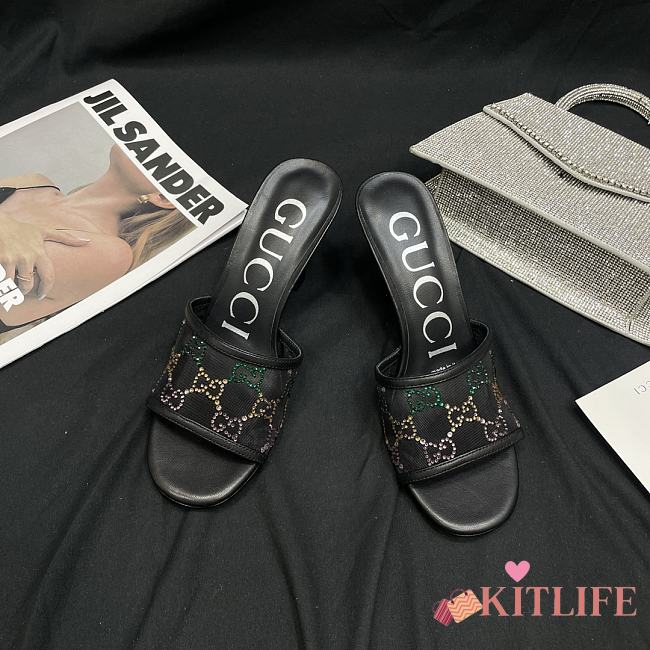 KITLIFE SANDALO SLIDER DONNA GG CON TACCO MEDIO BLACK - 1